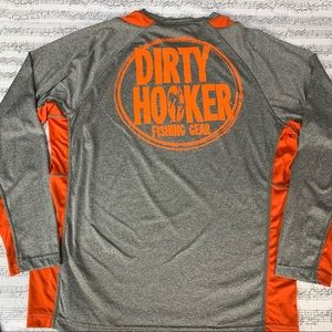Sport-Tek Dirty Hooker Fishing Gear Orange and Gray L/S Tee T-Shirt Large